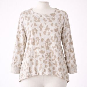 WE White and Tan Animal Print Soft Knit Top Lightweight Oversized Hi Low Hem